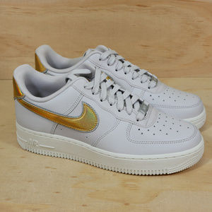 Nike Air Force 1 ‘07  Mtlc Grey Gold Shoes NEW